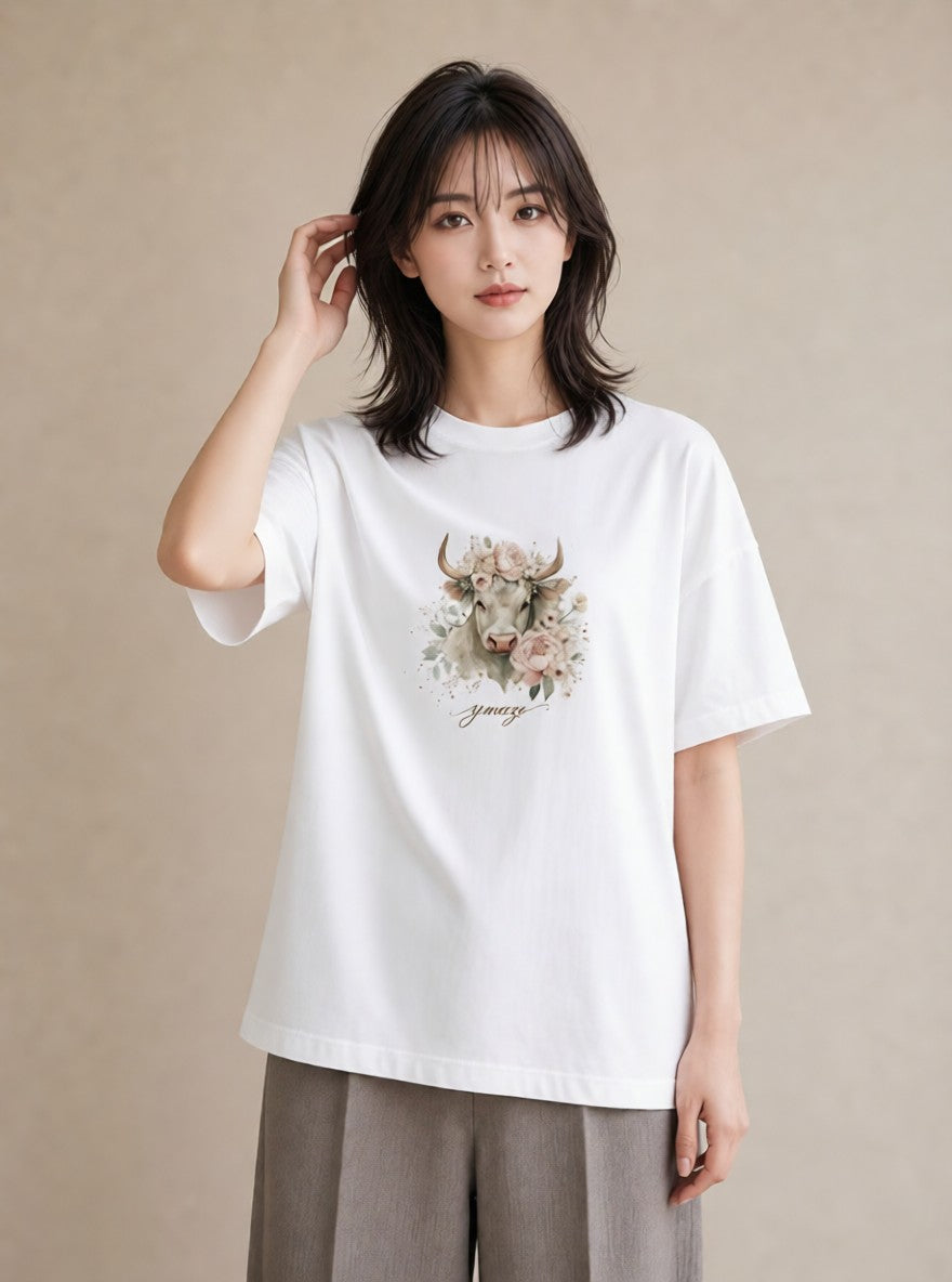 プリントTシャツ レディース 牡羊座 星空 宇宙 イラスト こなれ感 帰省 ラフ 白T YMAZO