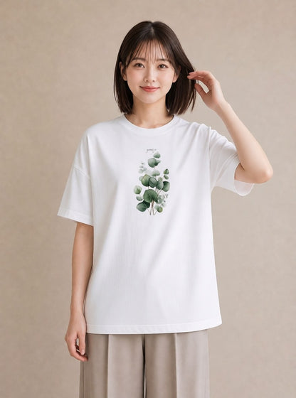 デザインTシャツ レディース ユーカリ 植物 ボタニカル イラスト 淡色 姉妹 送別ギフト 白T YMAZO
