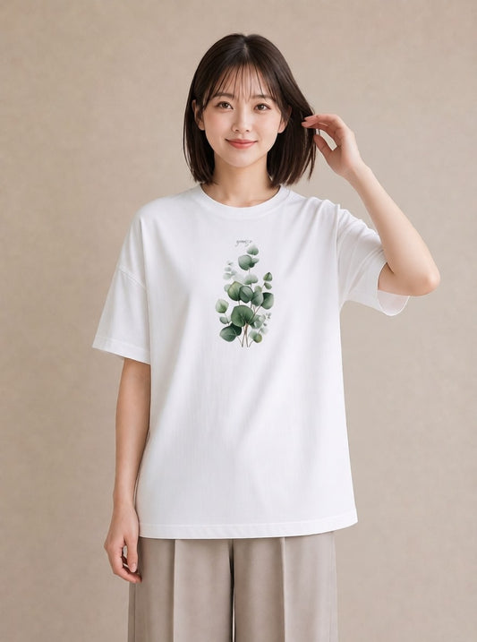 デザインTシャツ レディース ユーカリ 植物 ボタニカル イラスト 淡色 姉妹 送別ギフト 白T YMAZO
