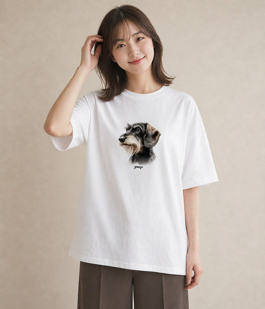 半袖Tシャツ レディース ミニチュアダックスフンド 犬 いぬ イラスト 韓国風 ルームウェア ギフト 白T YMAZO