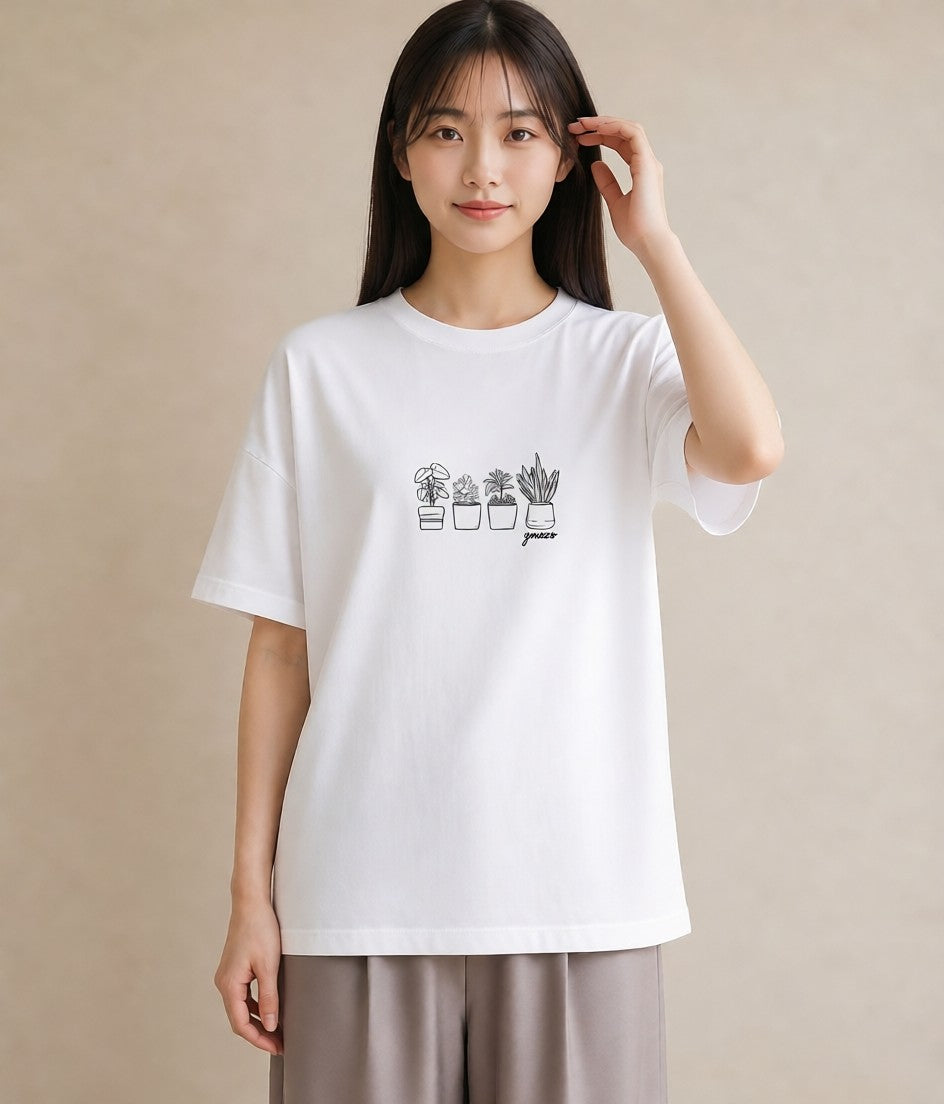 プリントTシャツ レディース 観葉植物 植物 ボタニカル イラスト 手描き風 クリスマス 旅行 白T YMAZO