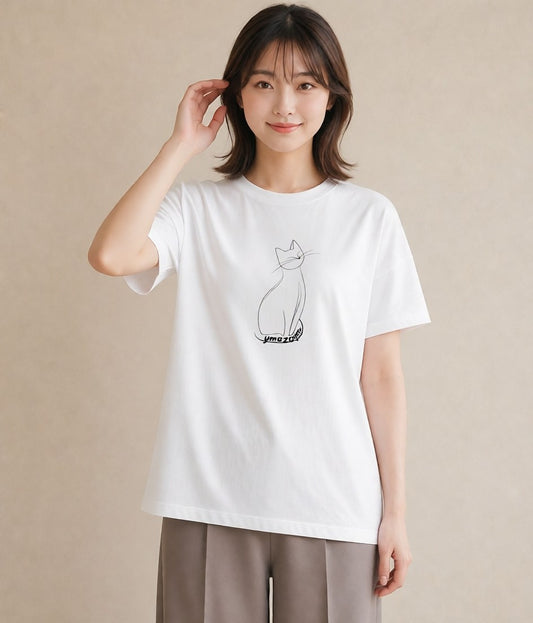 デザインTシャツ レディース 猫 ねこ ネコ イラスト ボタニカル 秋コーデ おしゃれギフト 白T YMAZO
