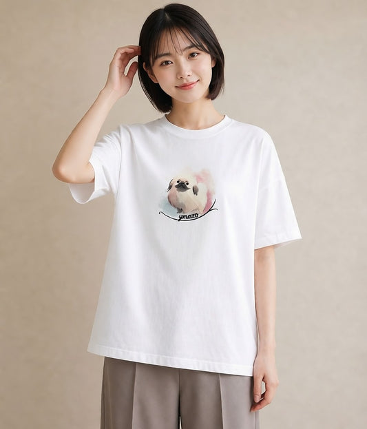 Tシャツ レディース 狆 犬 いぬ イラスト 北欧風 秋コーデ おしゃれギフト 白T YMAZO