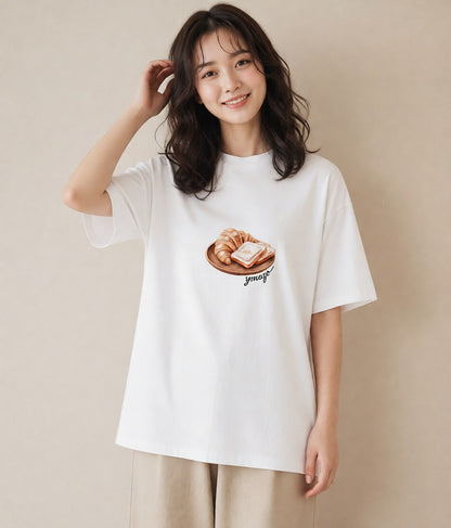 プリントTシャツ レディース たまご 食べ物 フード イラスト フェミニン 旅行用 海 白T YMAZO