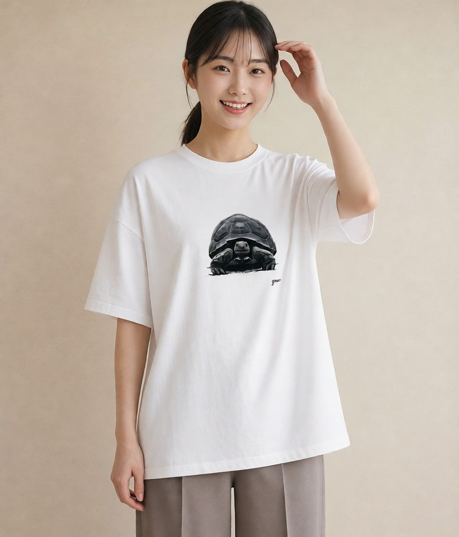プリントTシャツ レディース カメ ペット 動物 イラスト ポップ お出かけ 普段着 白T YMAZO