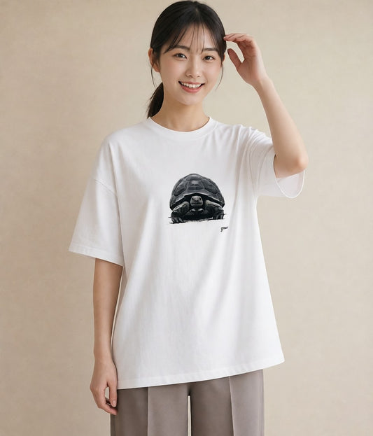プリントTシャツ レディース カメ ペット 動物 イラスト ポップ お出かけ 普段着 白T YMAZO