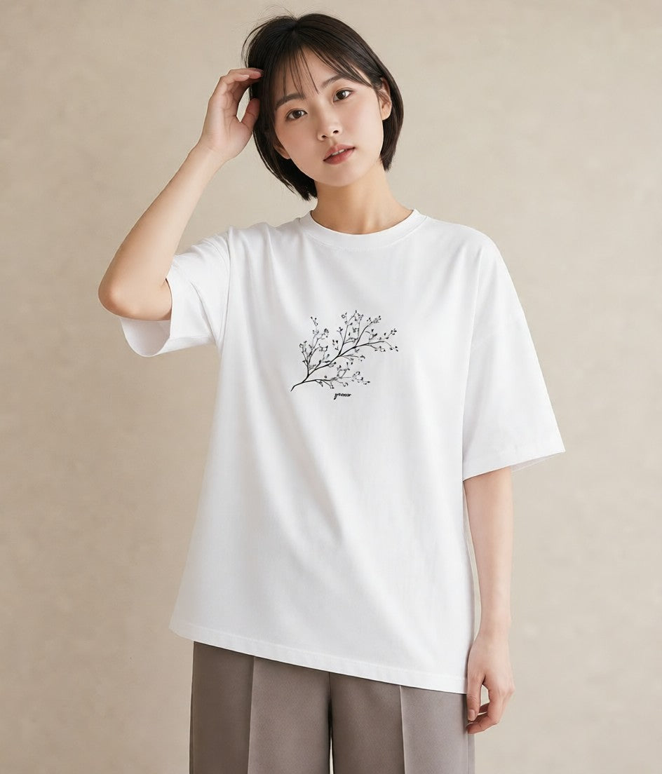 Tシャツ レディース さくら 桜 桜の枝 イラスト 韓国風 夏コーデ 通学 白T YMAZO