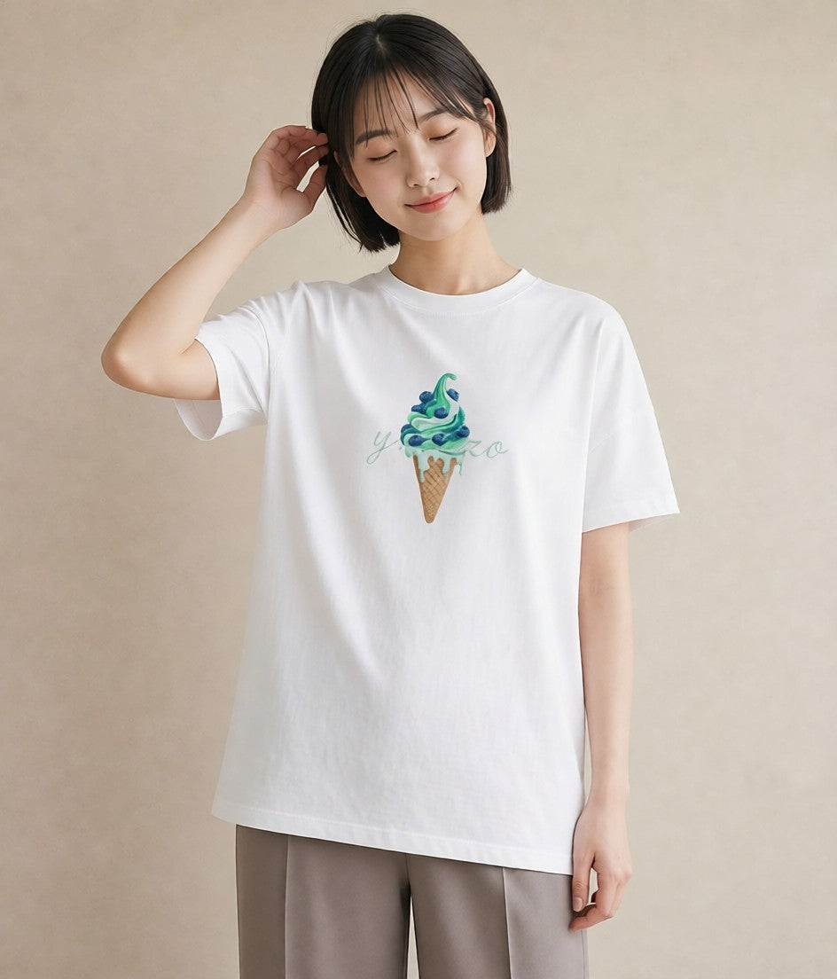 デザインTシャツ レディース アイス 食べ物 フード イラスト 可愛い レイヤード 友達ギフト 白T YMAZO