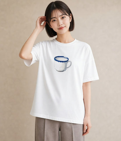 グラフィックTシャツ レディース カフェオレ 食べ物 フード イラスト シック お出かけ 普段着 白T YMAZO