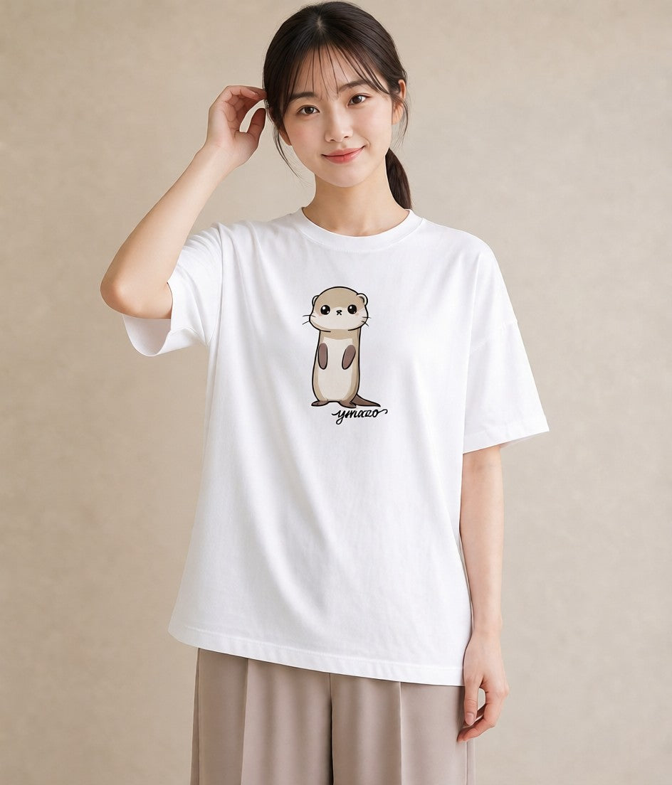 プリントTシャツ レディース カワウソ 動物 アニマル イラスト 手描き風 自分用 ルームウェア 白T YMAZO