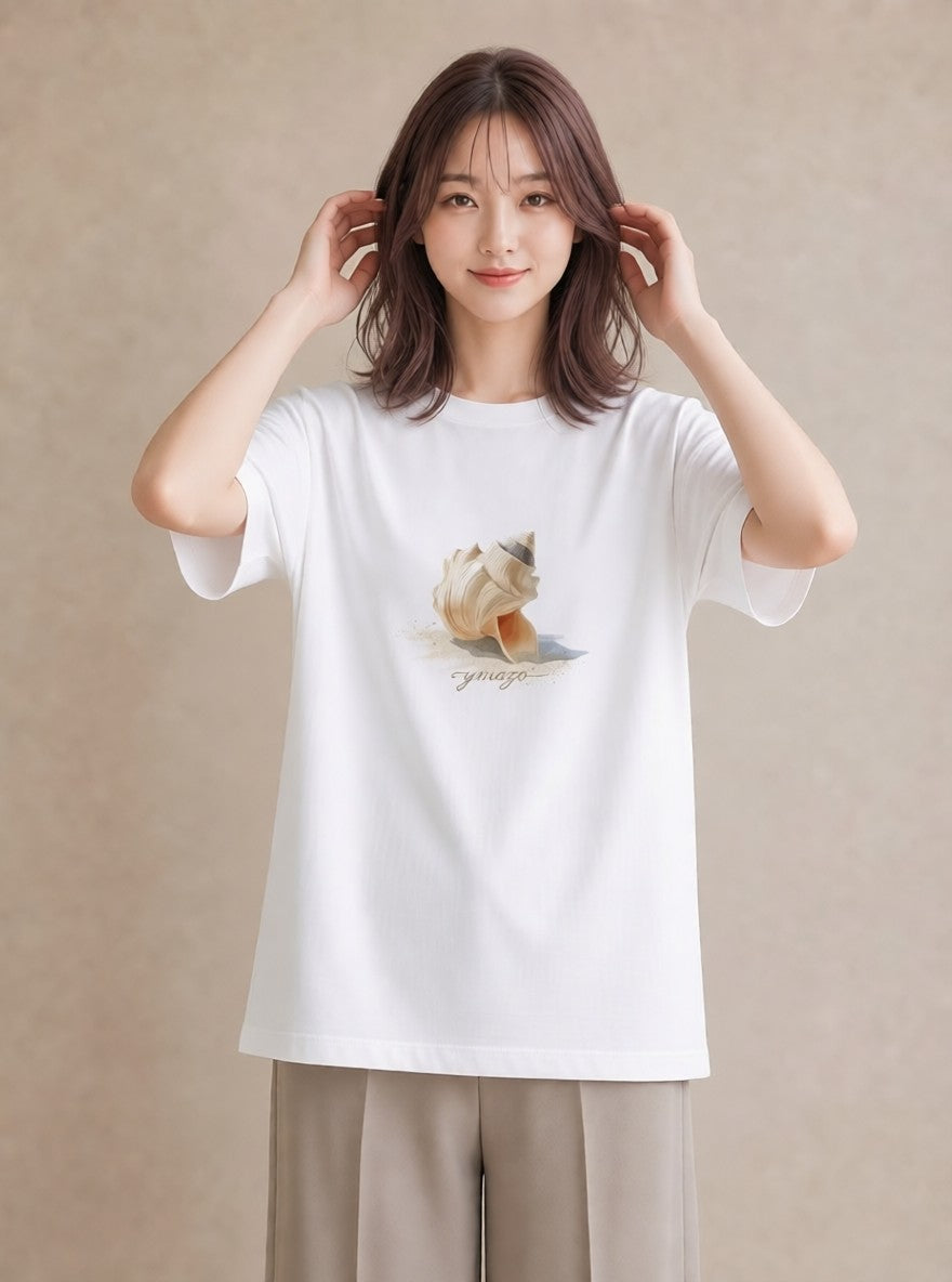 デザインTシャツ レディース ヤドカリ 海の生き物 海 イラスト アート風 デイリーウェア 休日 白T YMAZO