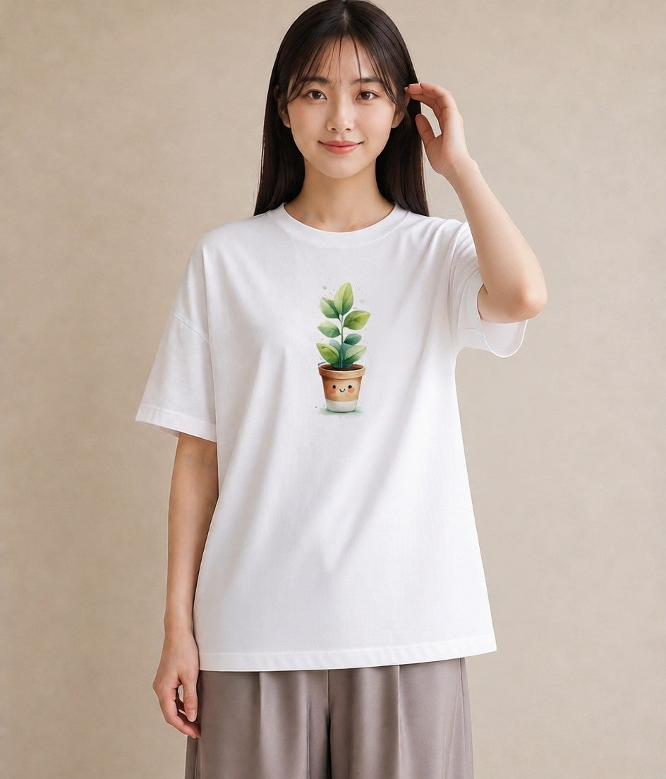半袖Tシャツ レディース ガラス瓶 小枝 ボタニカル ナチュラル アンティーク イラスト 休日コーデ 帰省 ラフ 白T YMAZO
