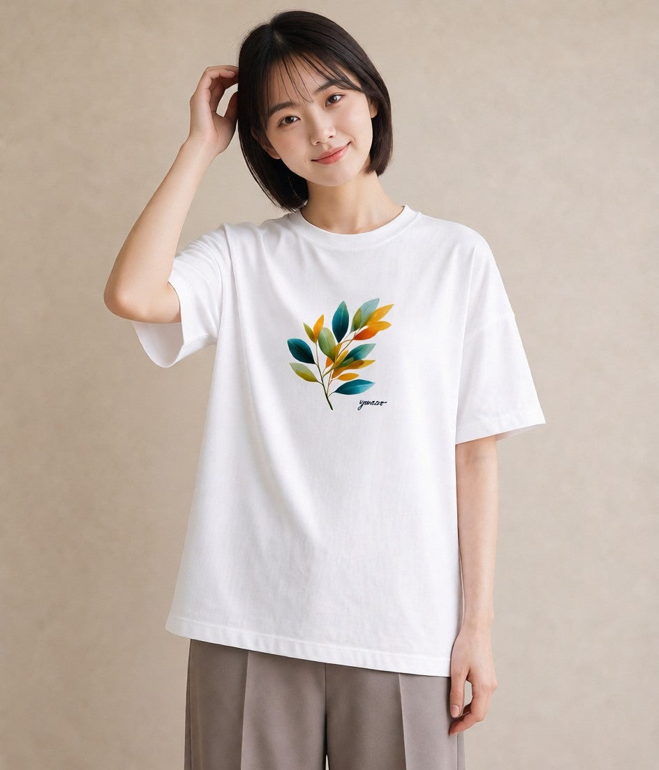 半袖Tシャツ レディース ボタニカル 植物 イラスト 個性的 ホワイトデー 春服 白T YMAZO