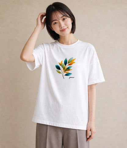 半袖Tシャツ レディース ボタニカル 植物 イラスト 個性的 ホワイトデー 春服 白T YMAZO