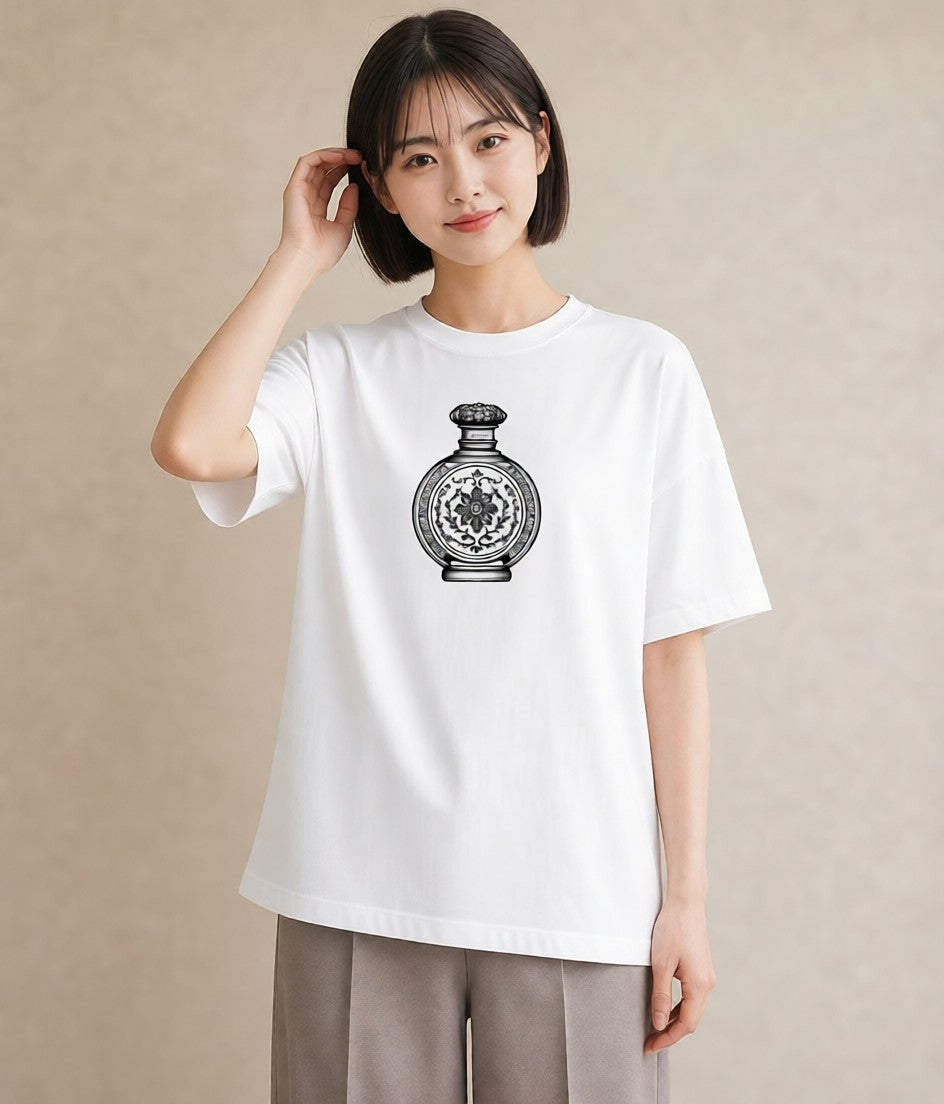 Tシャツ レディース 香水 香水瓶 パフューム イラスト きれいめカジュアル レイヤード 友達ギフト 白T YMAZO
