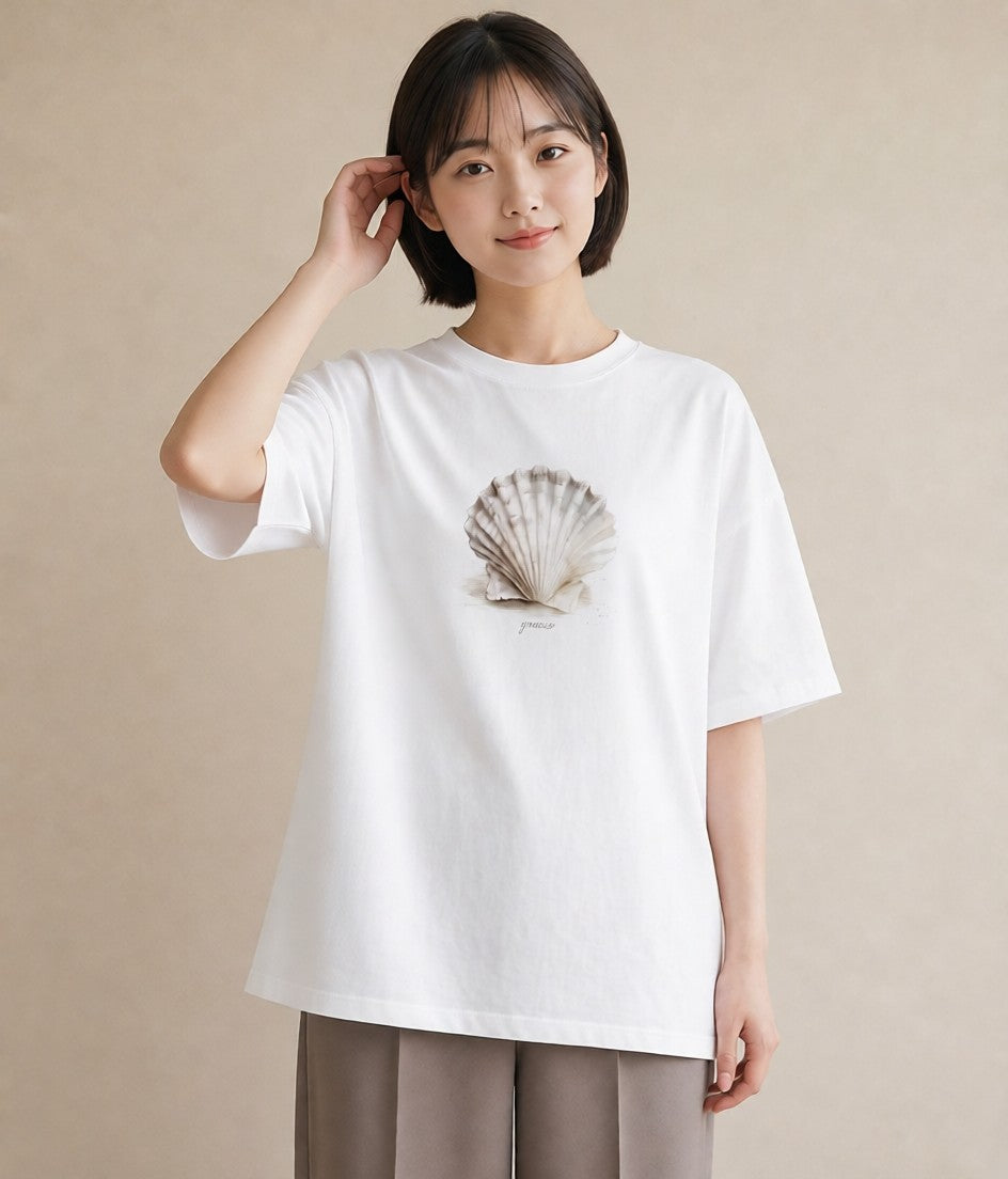 Tシャツ レディース 貝 海の生き物 海 イラスト アート風 春コーデ 姉妹 白T YMAZO