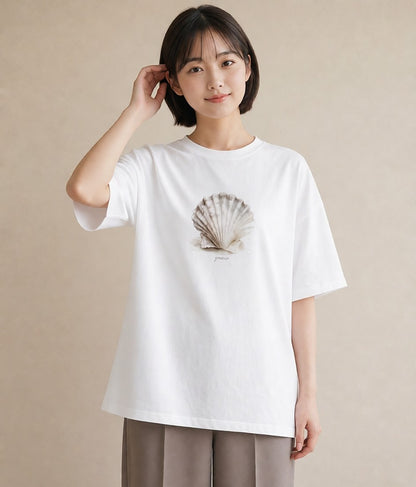 Tシャツ レディース 貝 海の生き物 海 イラスト アート風 春コーデ 姉妹 白T YMAZO