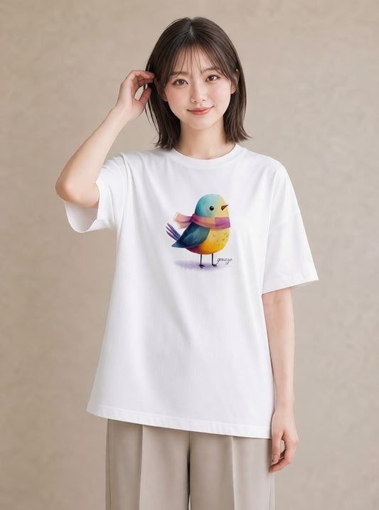プリントTシャツ レディース 九官鳥 ペット 動物 イラスト レトロ 20代 カジュアルコーデ 白T YMAZO