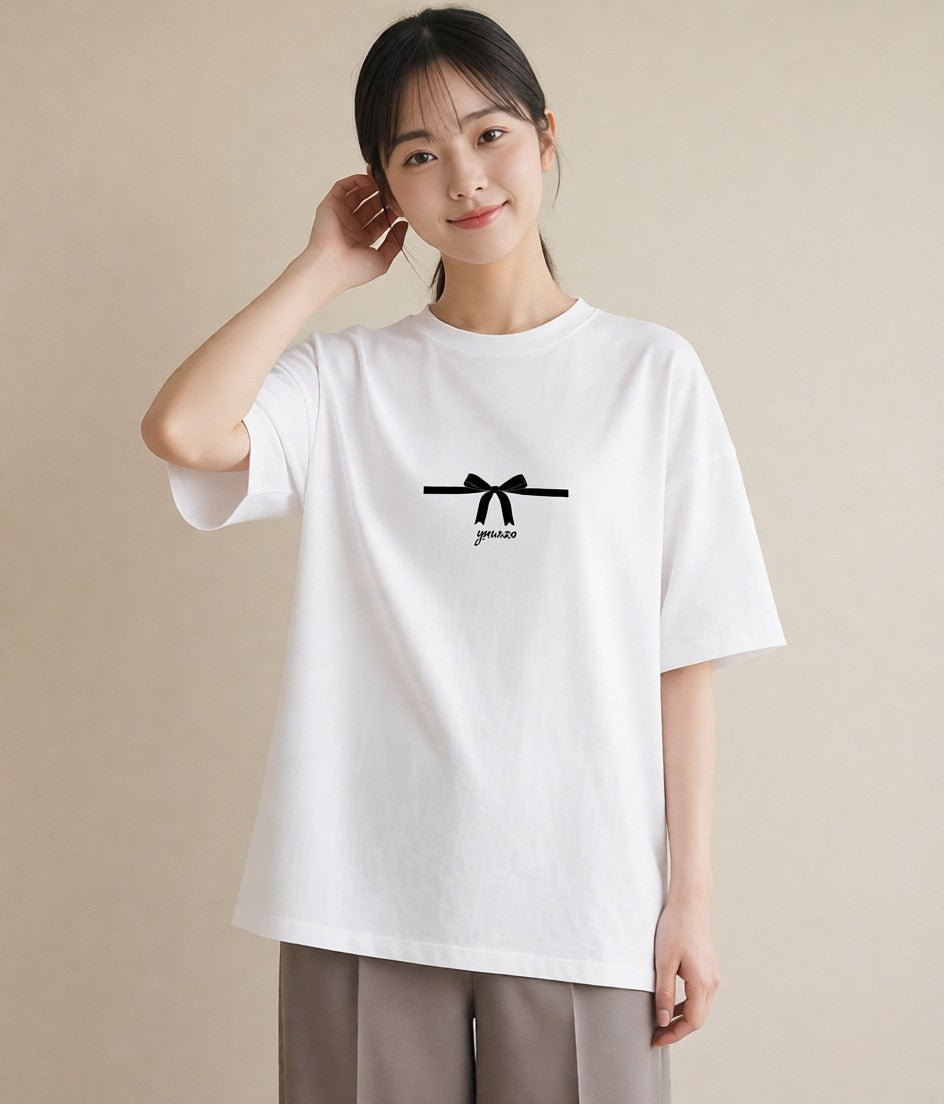 デザインTシャツ レディース リボン ボウ りぼん イラスト モード ミセス 春コーデ 白T YMAZO
