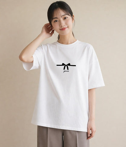 デザインTシャツ レディース リボン ボウ りぼん イラスト モード ミセス 春コーデ 白T YMAZO