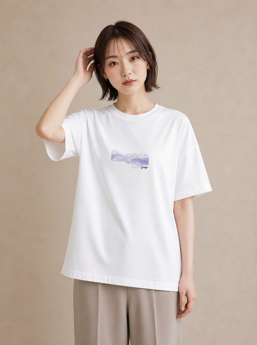 半袖Tシャツ レディース 空 星空 宇宙 イラスト カフェコーデ ミセス 春コーデ 白T YMAZO