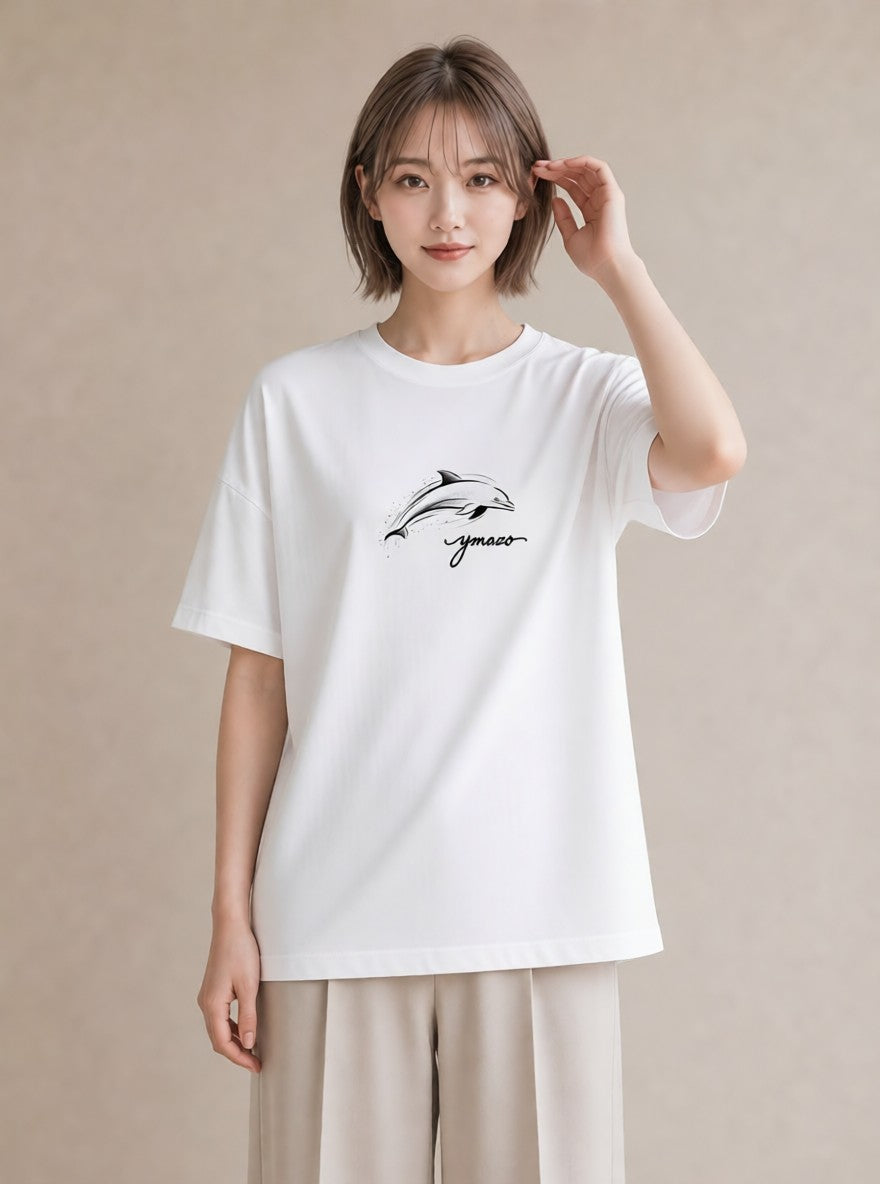 プリントTシャツ レディース イルカ 海の生き物 海 イラスト ヴィンテージ風 おしゃれギフト 社会人 白T YMAZO