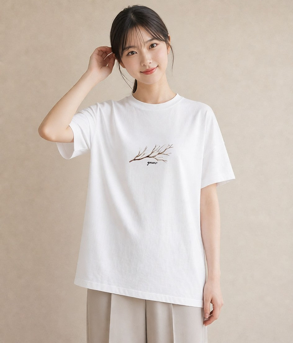 Tシャツ レディース ガラス瓶 小枝 ボタニカル ナチュラル アンティーク イラスト 個性的 誕生日プレゼント 綿100 白T YMAZO