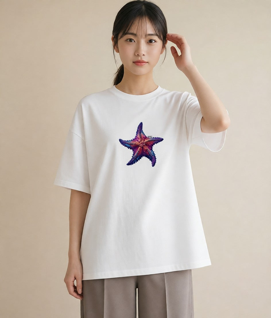 Tシャツ レディース ヒトデ 海の生き物 海 イラスト きれいめ カジュアルコーデ 買い物 白T YMAZO