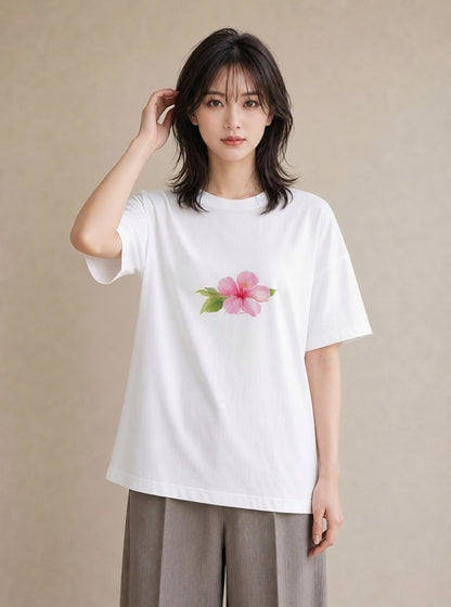 Tシャツ レディース あさがお 朝顔 花 花柄 イラスト 旅行コーデ 海 カフェ巡り 白T