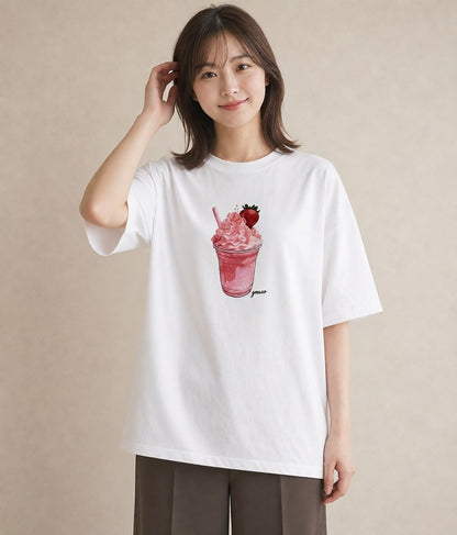 半袖Tシャツ レディース パフェ 食べ物 フード イラスト モード カフェ服 クリスマス 白T YMAZO