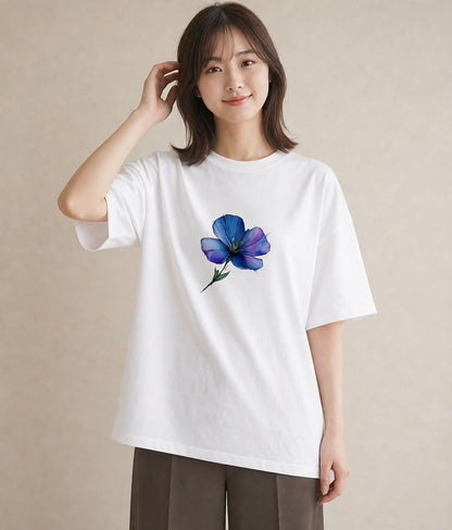 グラフィックTシャツ レディース スミレ 花 花柄 イラスト ラフカジュアル 部屋着 女性向けギフト 白T