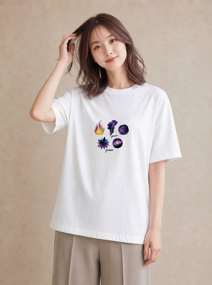 Tシャツ レディース 獅子座 星空 宇宙 イラスト 旅行コーデ ルームウェア ギフト 白T YMAZO