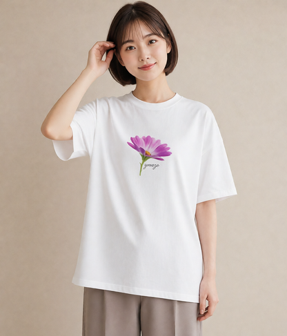 Tシャツ レディース マーガレット 花 花柄 イラスト カフェ巡り 女子会 白T