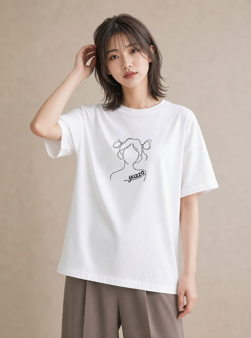 デザインTシャツ レディース 女の子 ガール 後ろ姿 イラスト こなれ感 旅行用 海 白T YMAZO
