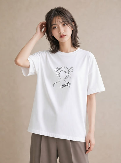 デザインTシャツ レディース 女の子 ガール 後ろ姿 イラスト こなれ感 旅行用 海 白T YMAZO