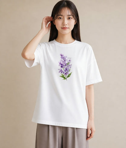 プリントTシャツ レディース ラベンダー 花 花柄 イラスト ラフカジュアル 友達ギフト 部屋着 白T YMAZO