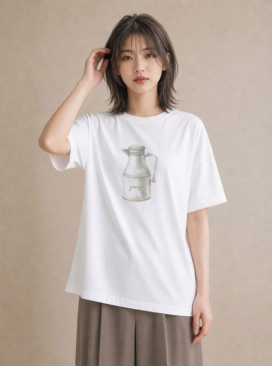 Tシャツ レディース はちみつ 食べ物 フード イラスト 散歩 お出かけ 白T YMAZO