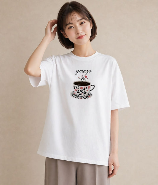 デザインTシャツ レディース エスプレッソ 食べ物 フード イラスト 可愛い 誕生日プレゼント 綿100 白T YMAZO