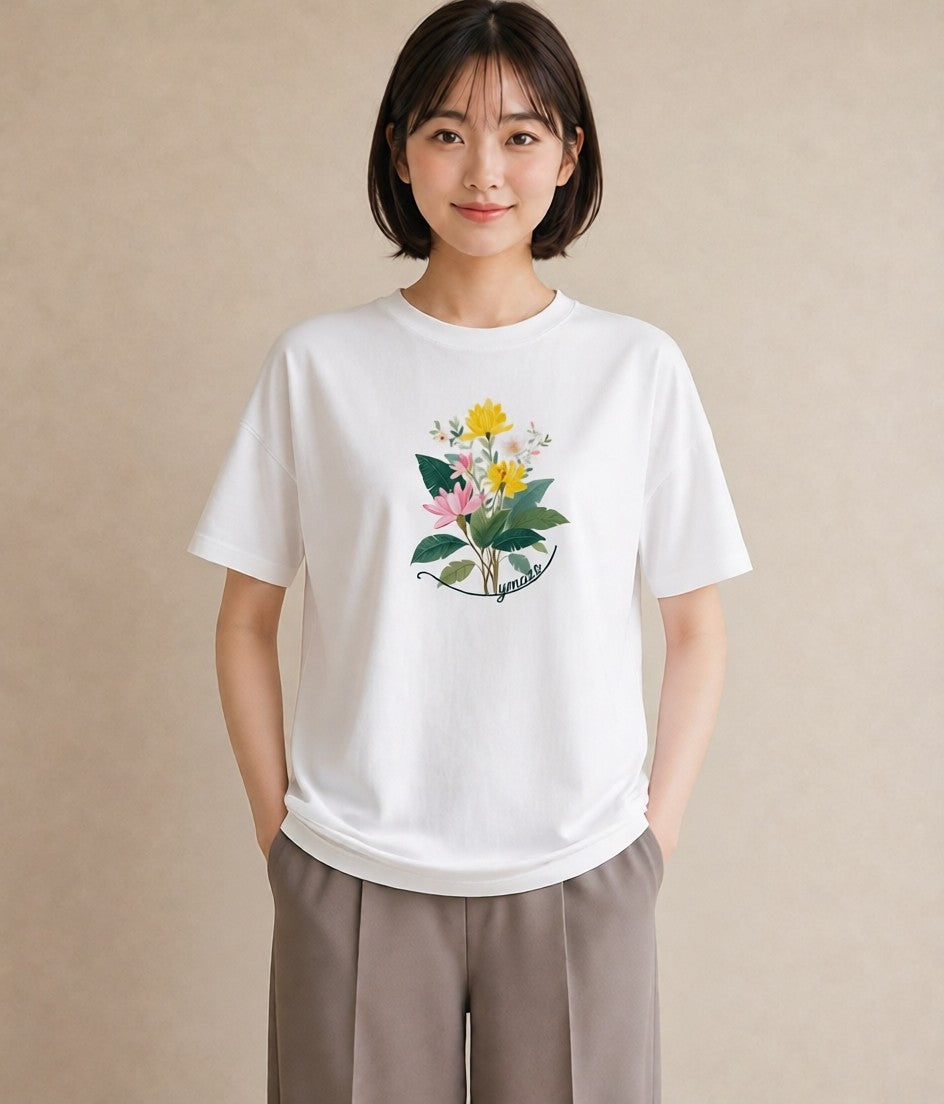 デザインTシャツ レディース 花 花柄 イラスト 上品 母娘コーデ 自分用 白T