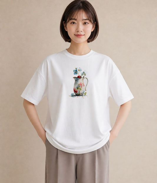 デザインTシャツ レディース てんとう虫 昆虫 虫 イラスト 可愛い レイヤード 友達ギフト 白T