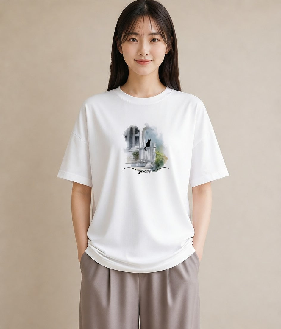 グラフィックTシャツ レディース ロシアンブルー 猫 ねこ イラスト 可愛い おしゃれギフト 社会人 白T YMAZO