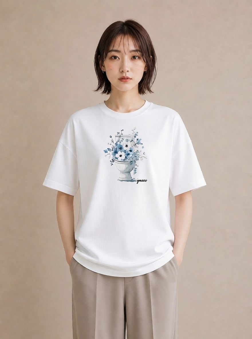 プリントTシャツ レディース ポスト 野の花 レトロ ナチュラル アンティーク イラスト 在宅 公園 白T YMAZO