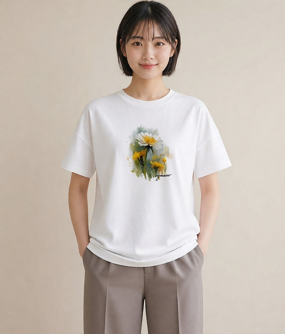 デザインTシャツ レディース たんぽぽ 花 花柄 イラスト ラフ 母の日 ビーチ 白T YMAZO