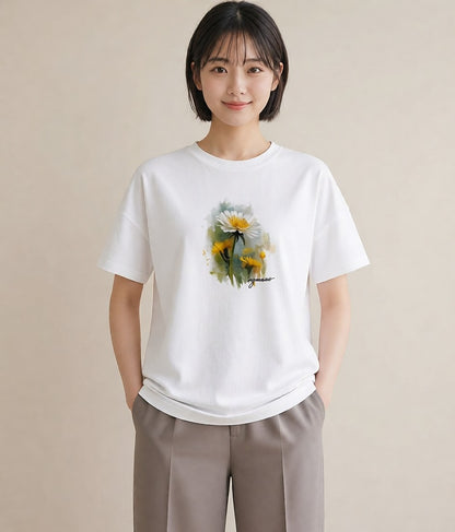 デザインTシャツ レディース たんぽぽ 花 花柄 イラスト ラフ 母の日 ビーチ 白T YMAZO