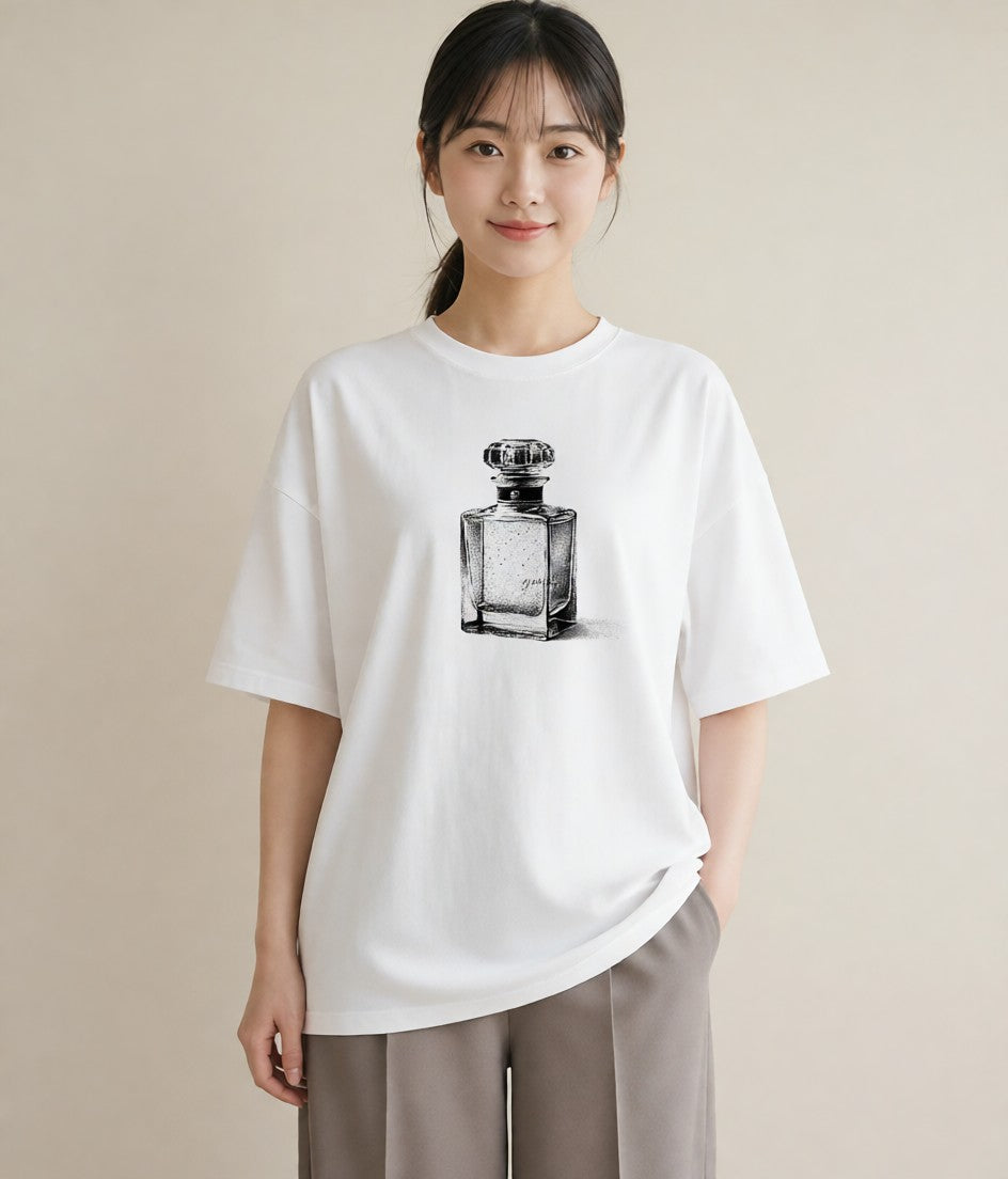 グラフィックTシャツ レディース 香水 香水瓶 パフューム イラスト 抜け感 社会人 女性 白T YMAZO