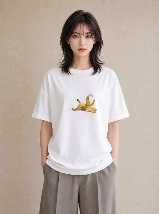 プリントTシャツ レディース バナナ 食べ物 フード イラスト レトロ 在宅 公園 白T YMAZO