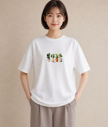 プリントTシャツ レディース 観葉植物 植物 ボタニカル イラスト 休日コーデ ホワイトデー 春服 白T YMAZO