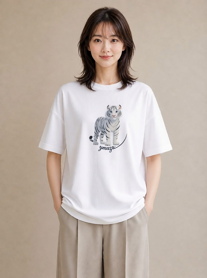 グラフィックTシャツ レディース とら 動物 アニマル イラスト 旅行コーデ 友達ギフト 部屋着 白T YMAZO