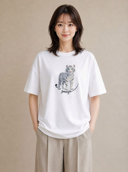 グラフィックTシャツ レディース とら 動物 アニマル イラスト 旅行コーデ 友達ギフト 部屋着 白T YMAZO