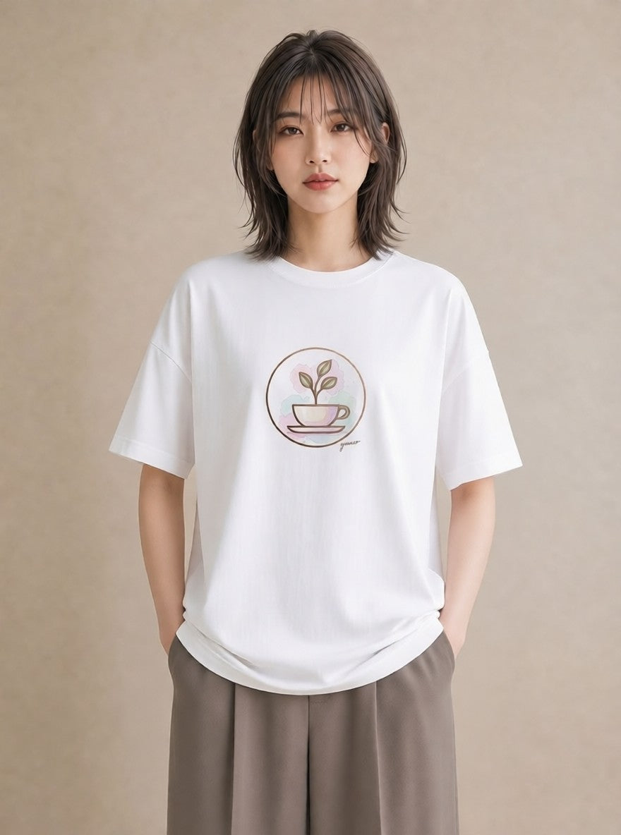 グラフィックTシャツ レディース コーヒー カフェ 珈琲 イラスト 淡色 通勤 在宅 白T YMAZO